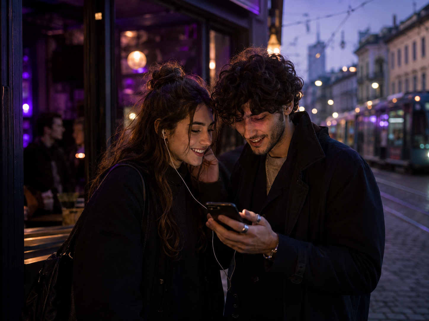 Due persone condividono l'ascolto di una canzone